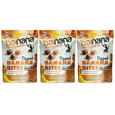 Barnana Organic Peanut Butter Dipped Chewy Banana Bites, 3.5 Ounce Bag (Pack of 3)