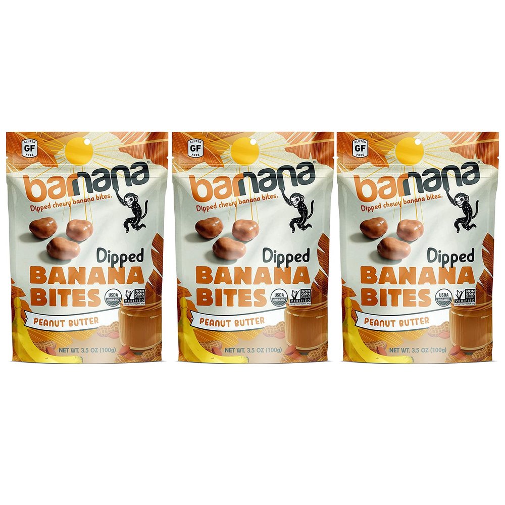 Barnana Organic Peanut Butter Dipped Chewy Banana Bites, 3.5 Ounce Bag (Pack of 3)