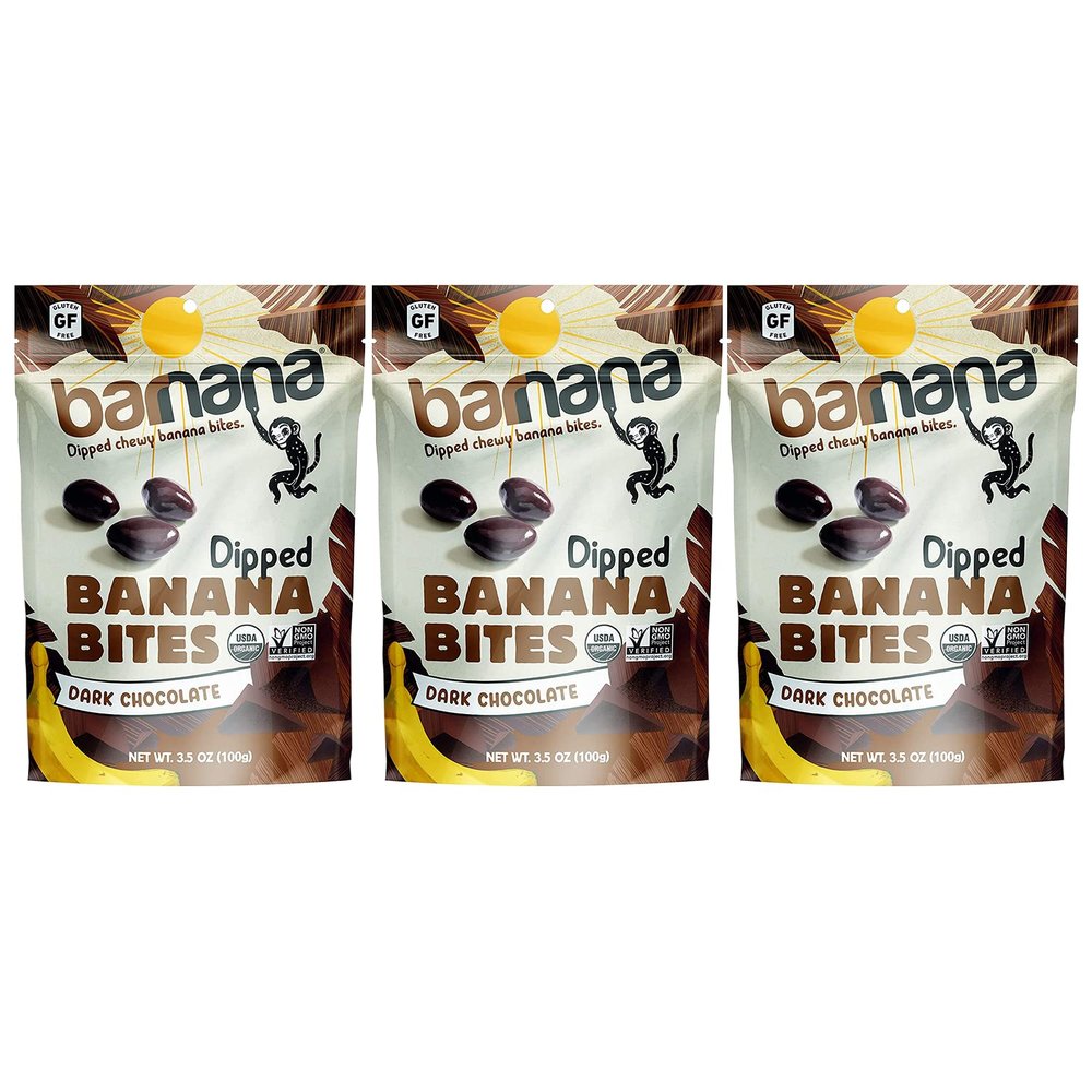 Barnana Organic Dark Chocolate Dipped Chewy Banana Bites, 3.5 Ounce Bag (Pack of 3)