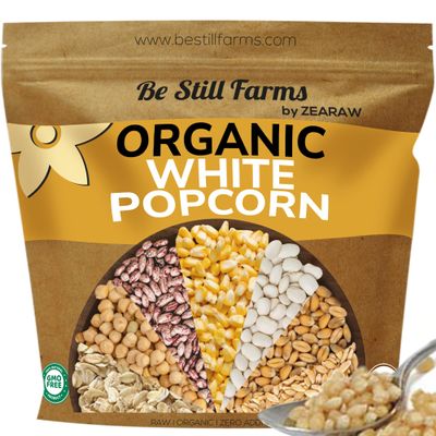 Be Still Farms White Organic Popcorn Kernels (4.8lb) - Uncooked Corn Bulk Ideal for Popping - Healthy Microwave Snacks Great for Movie Night - USA Grown | USDA Certified | Non-GMO | Vegan