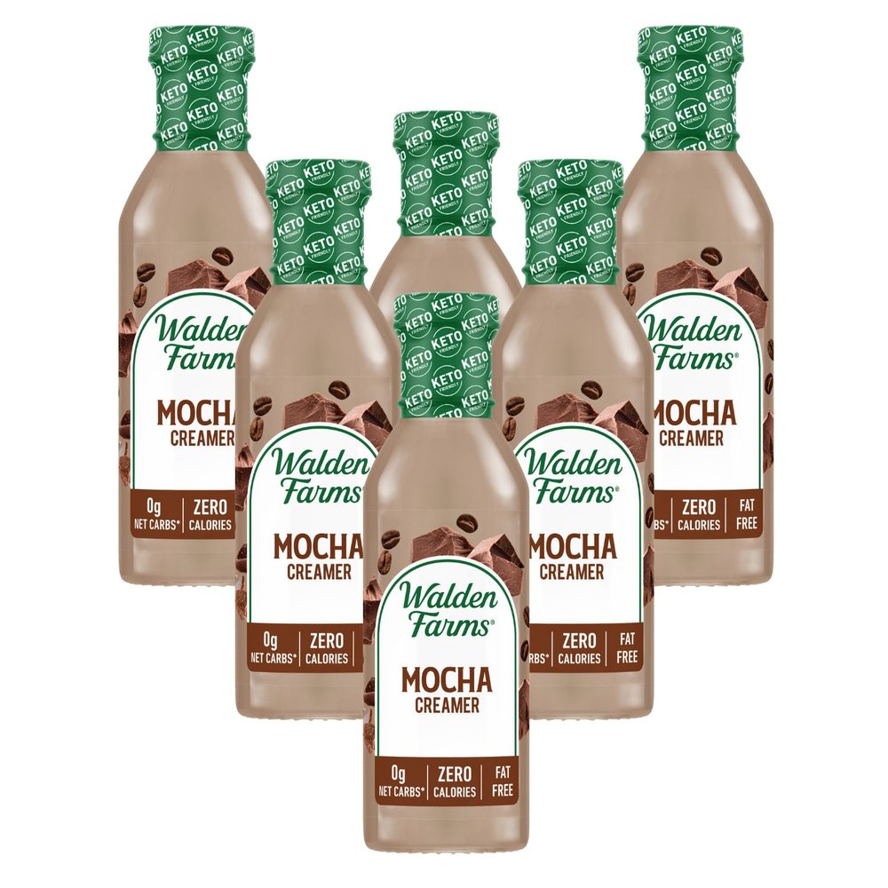 Walden Farms Mocha Coffee Creamer  Zero Calorie, Sugar Free, Keto & Fat Free Non-Dairy Creamer for Coffee & Espresso  6-Pack, 12 oz Bottles