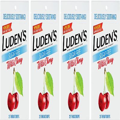 Luden's Sugar Free Wild Cherry Throat Drops, Sore Throat Relief, 25 Count (4 Pack)