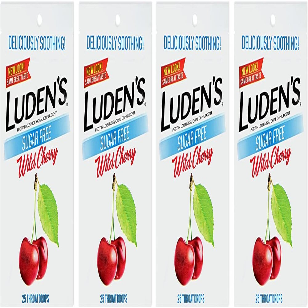 Luden's Sugar Free Wild Cherry Throat Drops, Sore Throat Relief, 25 Count (4 Pack)