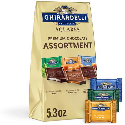 GHIRARDELLI Premium Chocolate Assortment SQUARES, 5.3 oz Bag Variety of Individually Wrapped Milk, Dark, and Mint Chocolates