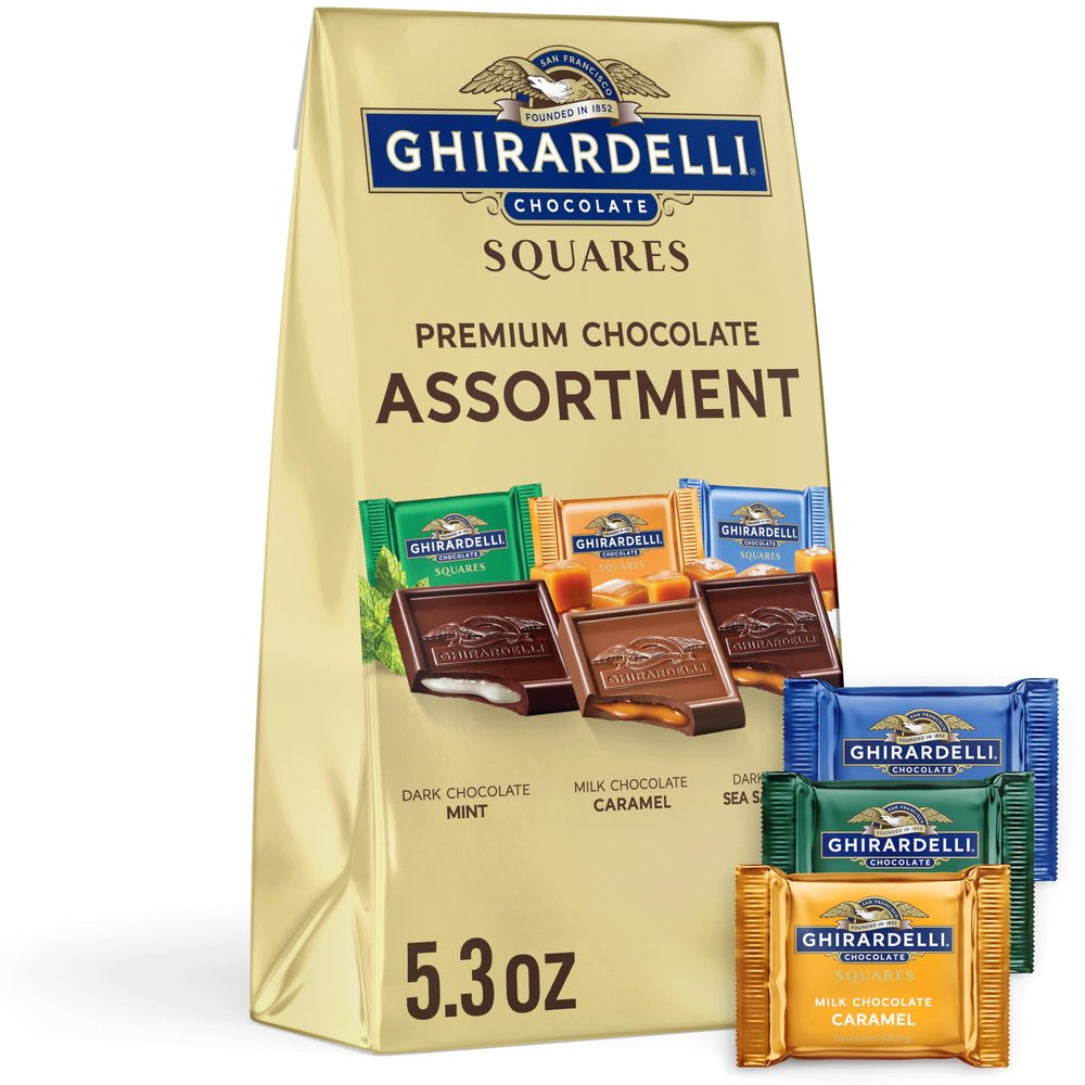 GHIRARDELLI Premium Chocolate Assortment SQUARES, 5.3 oz Bag Variety of Individually Wrapped Milk, Dark, and Mint Chocolates