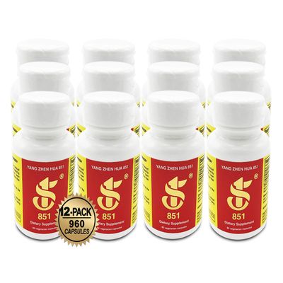 YANG Zhen Hua 851, Keeping You Healthy Naturally, Made with 100% All-Natural USDA Organic Fermented Soy, Gluten-Free, Dairy-Free, BCAA, BCFA, Minerals, Protein (960 Capsules) - 12 Bottles