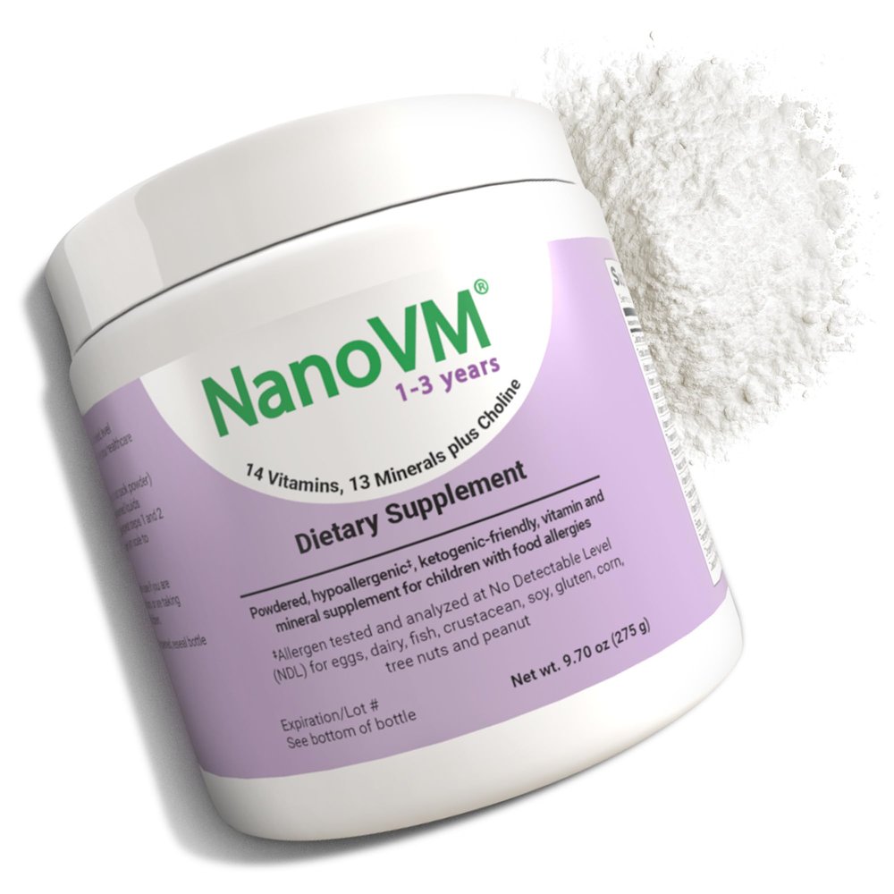 NanoVM 1-3 Years, Allergen-Free Multivitamin for Kids, Unflavored Dietary Supplement, Powdered Supplement with 14 Vitamins & 13 Minerals, Low-Carbohydrate Toddler Vitamins, 275g - Solace Nutrition