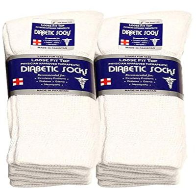 Falari Physicians Approved Diabetic Socks For Men Women Non-Binding Loose Top Wide Crew Length (6-Pack, White, 13-15)