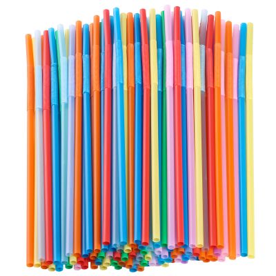 12.8inch Disposabl Drinking Straws, Colorful Extra Long Flexible Bendy Party Straws, 100 Pieces