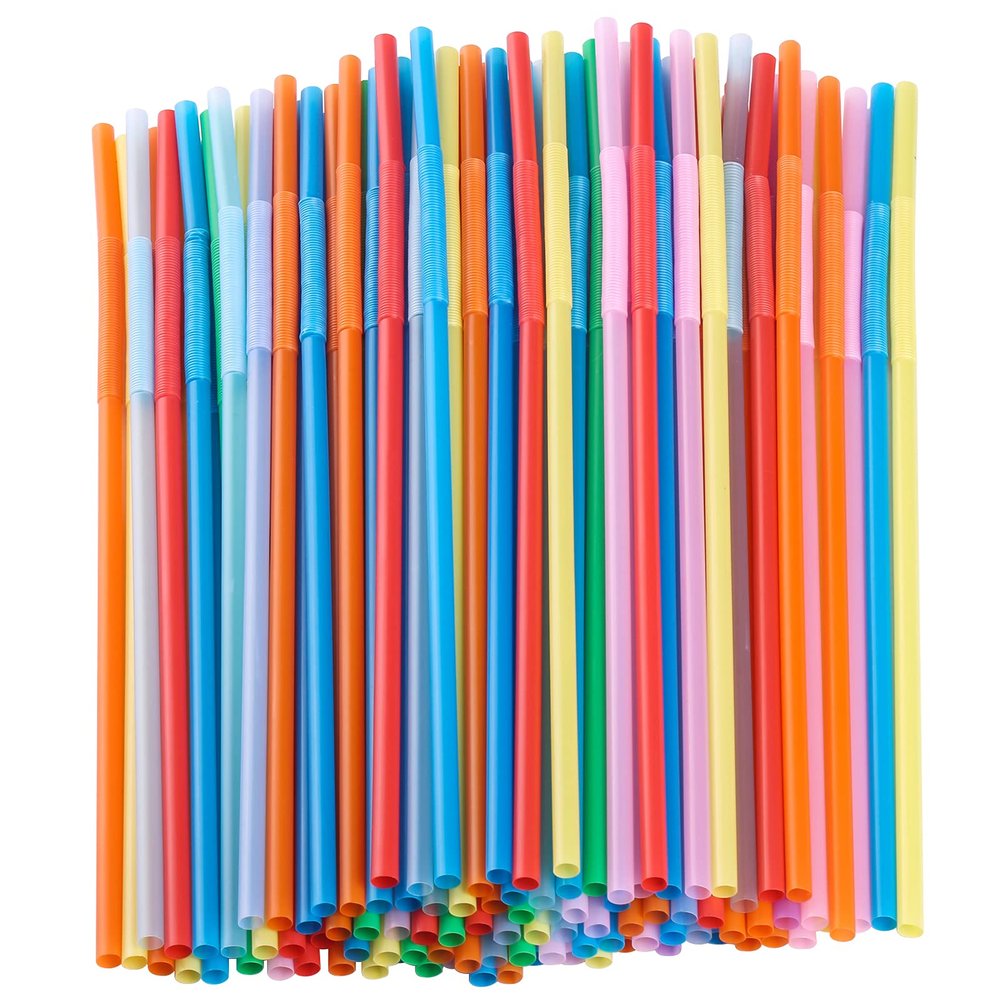 12.8inch Disposabl Drinking Straws, Colorful Extra Long Flexible Bendy Party Straws, 100 Pieces