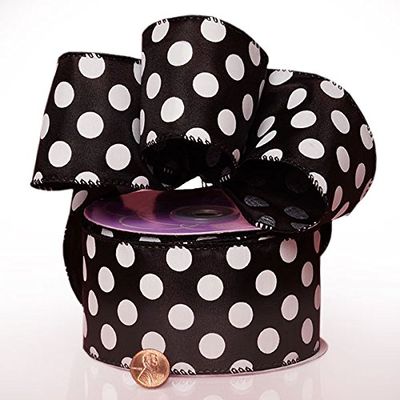 1 1/2" X 25 Yards Black Jumbo Dots Wired Satin Ribbon
