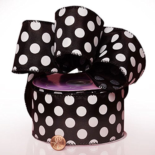 1 1/2" X 25 Yards Black Jumbo Dots Wired Satin Ribbon