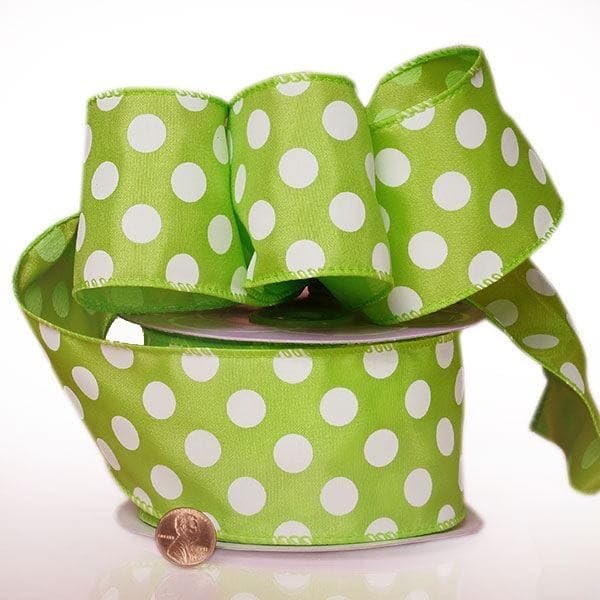 2 1/2" X 20 Yards Lime Jumbo Dots Wired Satin Ribbon