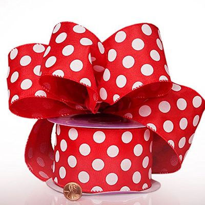 2 1/2" X 20 Yards Red Jumbo Dots Wired Satin Ribbon