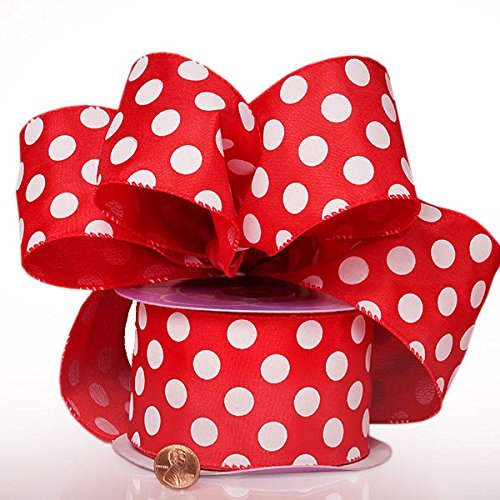 2 1/2" X 20 Yards Red Jumbo Dots Wired Satin Ribbon