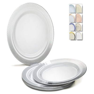 " OCCASIONS " 120 Plates Pack, Heavyweight Disposable Wedding Party Plastic Plates (10.5'' Dinner Plate, Celebration in White & Silver)
