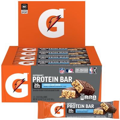 Gatorade Whey Protein Bars, Cookies & Crme, 2.8 oz bars (Pack of 12, 20g of protein per bar)