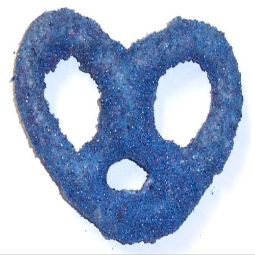Scott's Cakes White Chocolate Covered Pretzels with Blue and Purple Sugar in a 1 Pound Plastic Deli Container