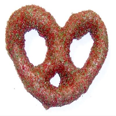 Scott's Cakes White Chocolate Covered Pretzels with Christmas Red and Green Sugar in a 1 Pound Plastic Deli Container