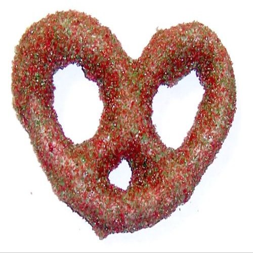 Scott's Cakes White Chocolate Covered Pretzels with Christmas Red and Green Sugar in a 1 Pound Clear Cello Bag