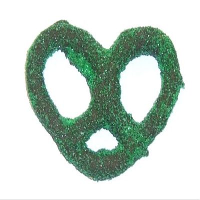 Scott's Cakes Milk Chocolate Covered Pretzels with Green Sugar in a 1 Pound Clear Cello Bag