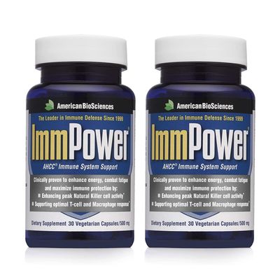 American BioSciences ImmPower | Enhanced Immune Support, Natural Killer Cell Activity & Cytokine Production | 30 Vegetarian Capsules, 500mg of AHCC per Capsule (2 Pack)