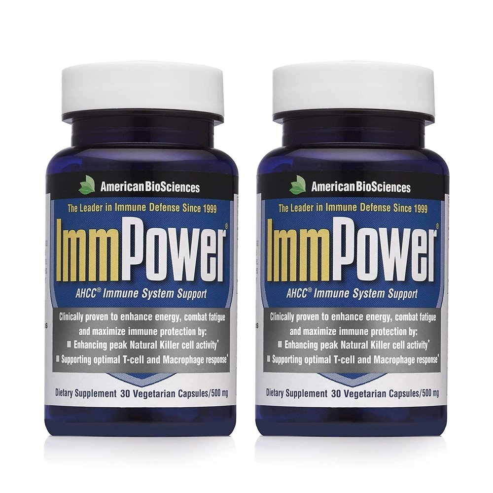 American BioSciences ImmPower | Enhanced Immune Support, Natural Killer Cell Activity & Cytokine Production | 30 Vegetarian Capsules, 500mg of AHCC per Capsule (2 Pack)
