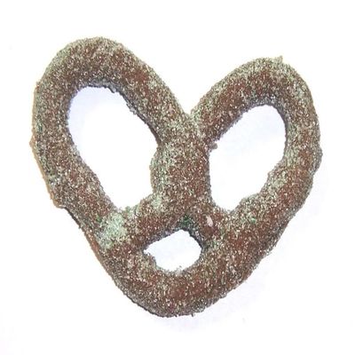 Scott's Cakes Milk Chocolate Covered Pretzels with Lite Green Sugar in a 1 Pound Clear Cello Bag