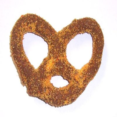Scott's Cakes Milk Chocolate Covered Pretzels with Yellow and Orange Sugar in a 1 Pound Clear Cello Bag