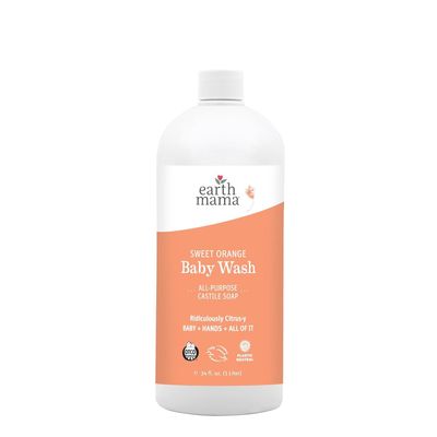 Earth Mama Sweet Orange Baby Wash Liquid Hand Soap Refill, Body Wash for Sensitive Skin, All Purpose Castile Soap Liquid with Coconut Oil, Shea Butter, Calendula & Aloe, 34 fl oz