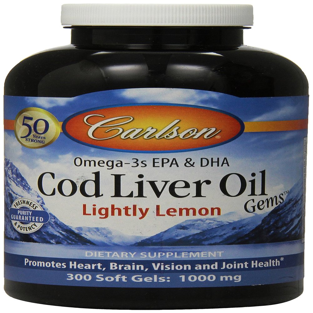 Carlson Lightly Lemon Cod Liver Oil Softgels, 1000 mg, 300 Count