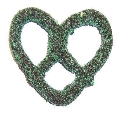 Scott's Cakes Dark Chocolate Covered Pretzels with Green and Lite Green Sugar in a 1 Pound Plastic Deli Container