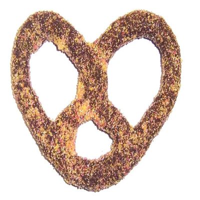 Scott's Cakes Dark Chocolate Covered Pretzels with Yellow and Pink Sugar in a 6 Pound Dark Bakery Box