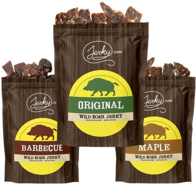 Jerky.com Exotic Wild Boar Jerky Sampler - Wild Game Meat Snacks, Exotic Snacks, High-Protein, All-Natural, No Added Preservatives - Healthy Snacks for Adults - 1.75 oz. (Pack of 3)