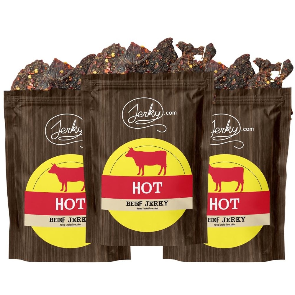 Jerky.com All Natural Hot Beef Jerky - No Added Preservatives, No MSG or Nitrates - Perfect Balance of Heat and Spice, 100% Lean Beef (2.5 Ounce, Pack of 3)