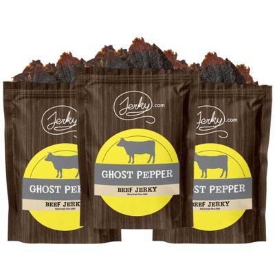 Jerky.com All Natural Ghost Pepper Beef Jerky - Extra Spicy, High Protein Snack - No Added Preservatives, No MSG or Nitrates, 100% Lean Beef Spicy Jerky, Christmas Snacks for Men (2.5 Ounce, Pack of 3)