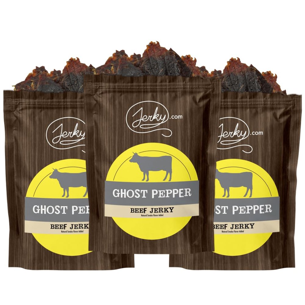 Jerky.com All Natural Ghost Pepper Beef Jerky - Extra Spicy, High Protein Snack - No Added Preservatives, No MSG or Nitrates, 100% Lean Beef Spicy Jerky, Christmas Snacks for Men (2.5 Ounce, Pack of 3)