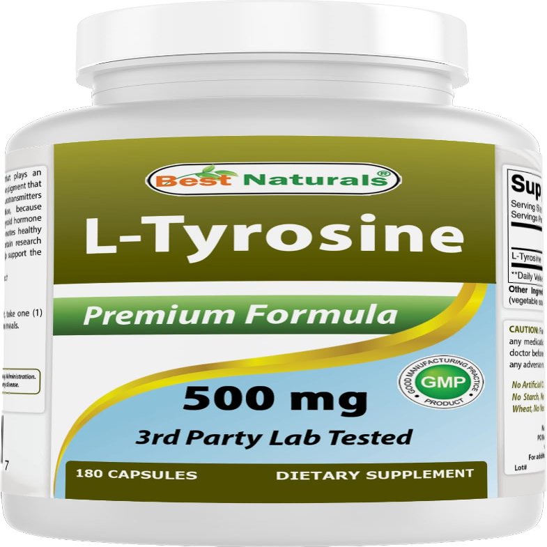 Best Naturals L-Tyrosine 500 Mg 180 Capsules - Supports Mental Alertness, Energy, Focus, Healthy Glandular Function and Balance