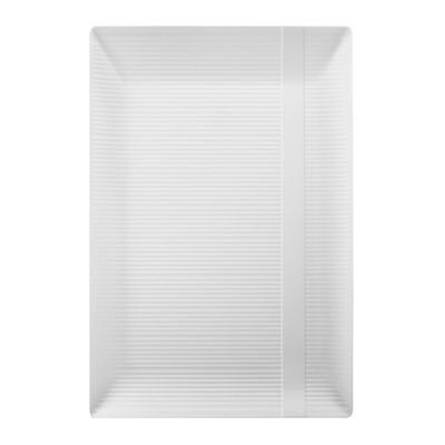 Exquisite Disposable-White-Plastic-Plates-Square Linear (40 Pack) Wedding Dinner Fancy Tableware Dishes (7.5 Inch., White) Single Size Set