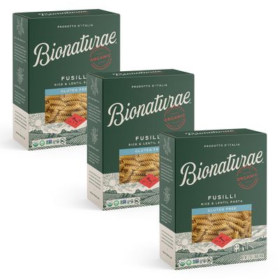 Bionaturae Fusilli Pasta Noodles - Gluten Free Pasta Organic, Rice & Lentil Pasta, Kosher Certified, High Protein, Non-GMO, Fusilli Pasta Organic, Crafted in Italy - 12 Oz, 3 Pack