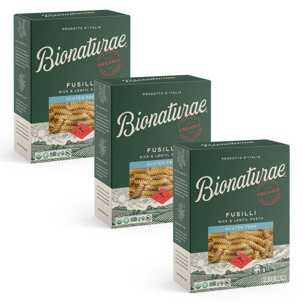 Bionaturae Fusilli Pasta Noodles - Gluten Free Pasta Organic, Rice & Lentil Pasta, Kosher Certified, High Protein, Non-GMO, Fusilli Pasta Organic, Crafted in Italy - 12 Oz, 3 Pack