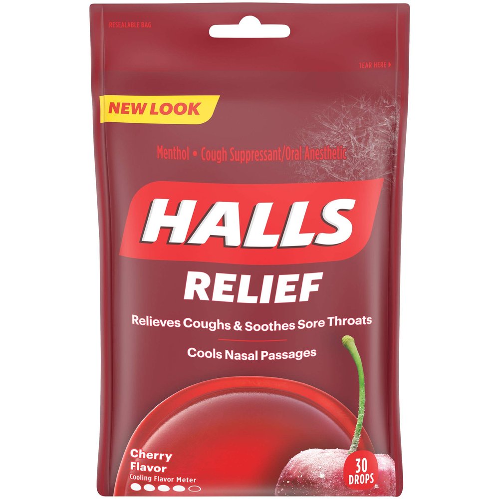 HALLS Cherry Flavor Cough DropsIncludes one 30 ct. bag of HALLS Cherry Flavor Cough Drops.