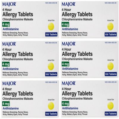[6 Pack] Anti-Allergy Antihistamine Chlorpheniramine Maleate 4 Mg Generic for Chlor-trimeton Allergy 100 Tablets Per Bottle 6 Pack Total 600 Tablets