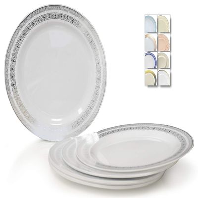 " OCCASIONS " 120 Plates Pack, Heavyweight Disposable Wedding Party Plastic Plates (10.5'' Dinner Plate, Lace in White & Silver)