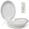 " OCCASIONS " 120 Plates Pack, Heavyweight Disposable Wedding Party Plastic Plates (10.5'' Dinner Plate, Lace in White & Silver) view 1