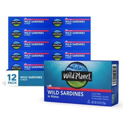 Wild Planet Wild Sardines in Water, No Salt Added, Tinned Fish, Non-GMO, Sustainable 4.4 Ounce , (Pack of 12)