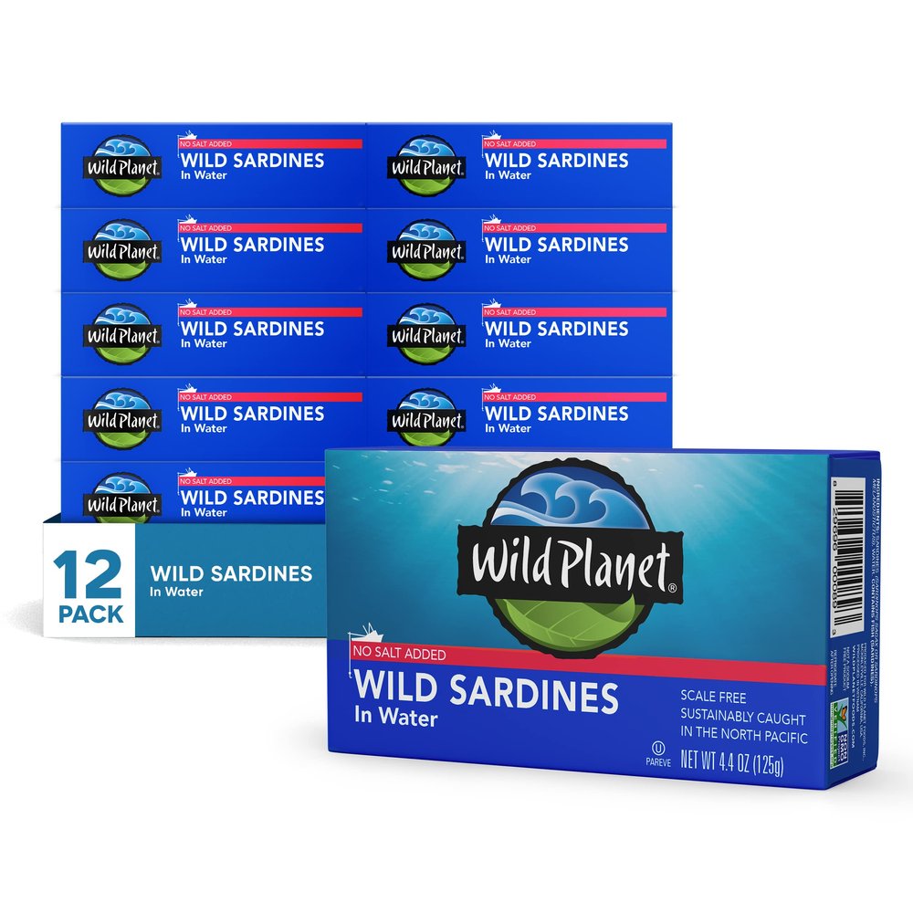 Wild Planet Wild Sardines in Water, No Salt Added, Tinned Fish, Non-GMO, Sustainable 4.4 Ounce , (Pack of 12)
