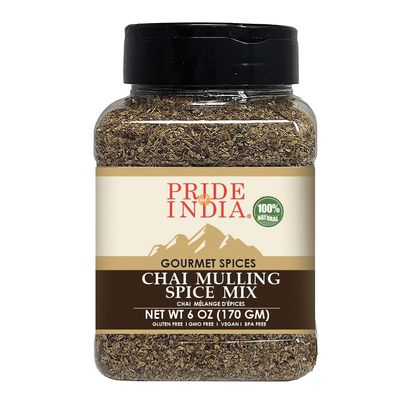 Pride of India Chai Masala Mulling Spice Mix Gourmet Mix for Teas & Coffee Caffeine Free Authentic Mulling Spice Blend Vegan & Gluten-Free - 7oz. Medium Dual Sifter Jar