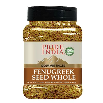 Pride of India Fenugreek Seed Whole Whole & Gourmet Indian Spice Ideal Seasoning for Cooking Free of Preservatives Easy to Use 12 oz. Medium Dual Sifter Jar