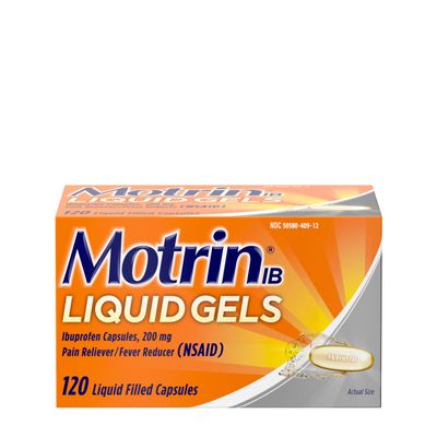 Motrin IB Liquid Gels with 200mg Ibuprofen per Caplet, Pain Reliever & Fever Reducer for Adults, Relief from Minor Arthritis Pain, Muscle Aches, Headache, Menstrual Cramps & Backache, 120 ct